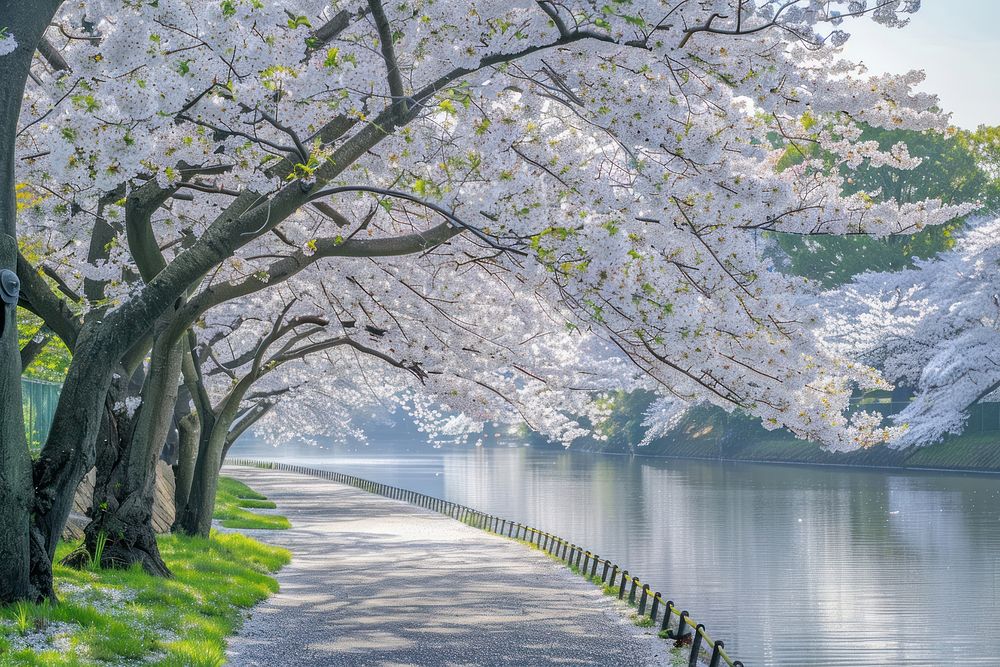 Cherry blossoms outdoors scenery nature.
