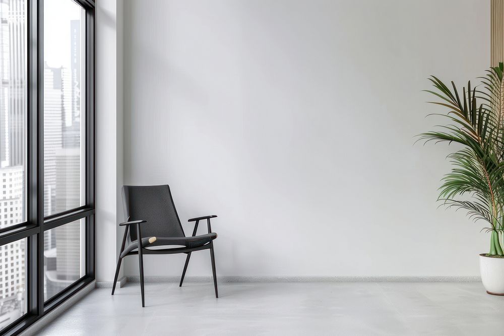White wall mockup office furniture indoors.