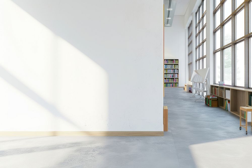 Blank white wall mockup architecture furniture flooring.