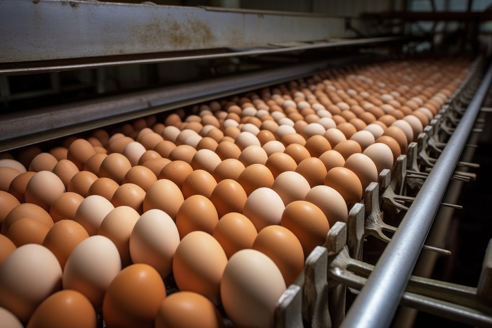 Eggs at chicken farming production line food.