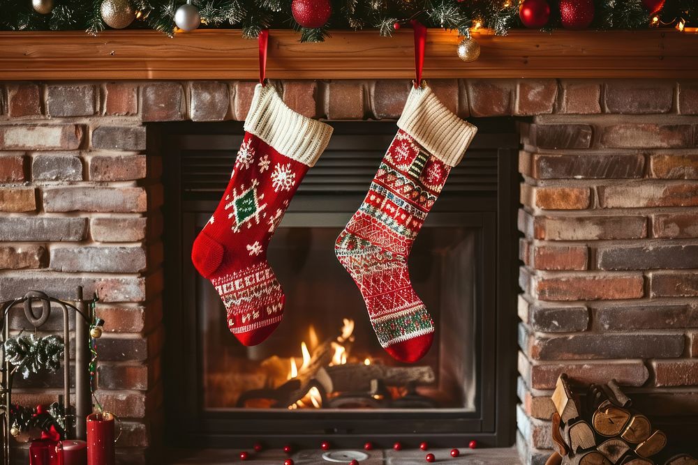 Photo of christmas socks fireplace clothing festival.