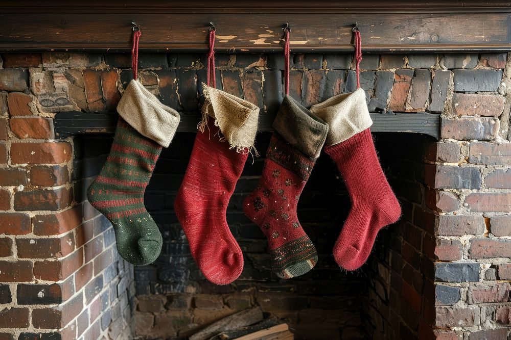 Photo of christmas socks fireplace clothing festival.