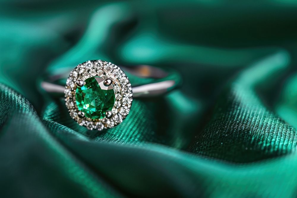 Jewellery emerald diamond ring.