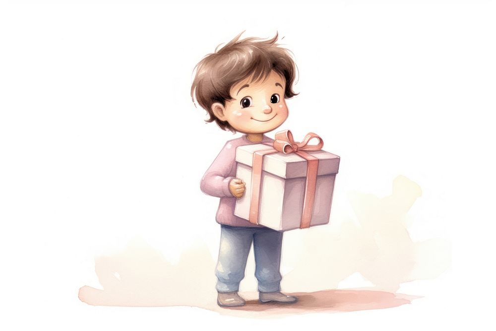 Child holding a gift box clothing footwear apparel.
