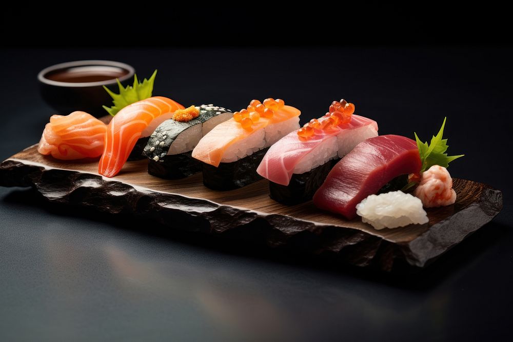 Japanese sushi produce grain food.