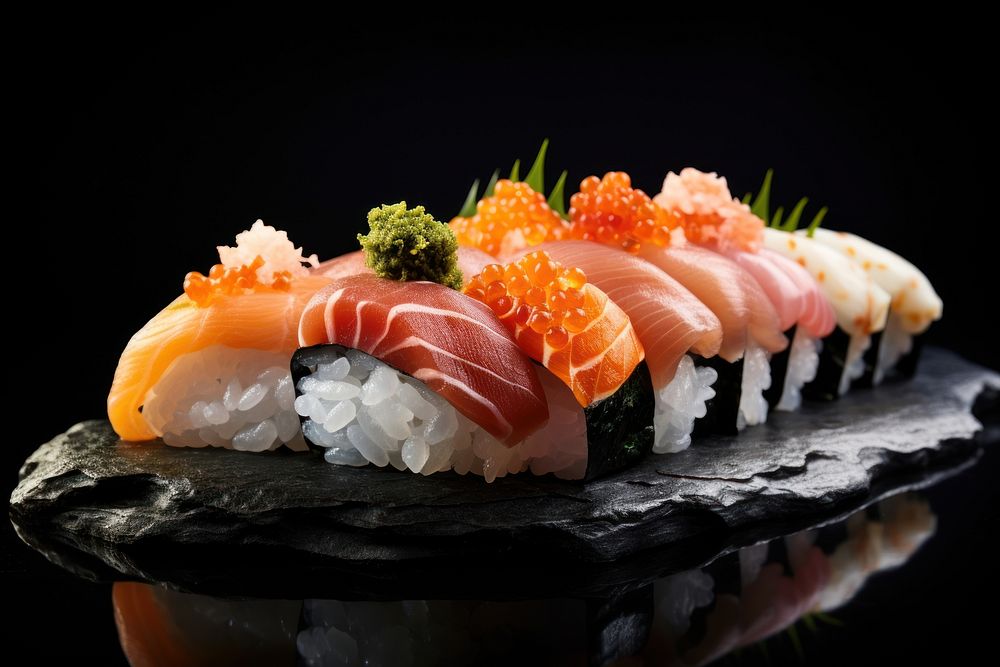 Japanese sushi produce grain dish.