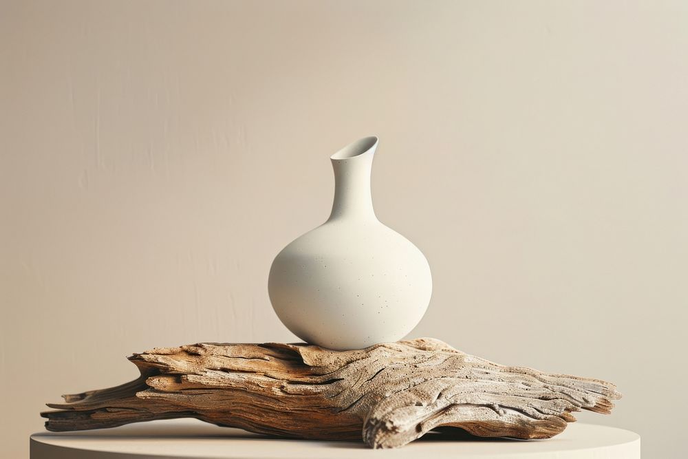 Vase mockup wood driftwood cookware.