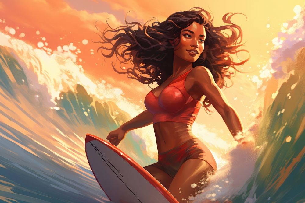 Girl surfer surfing sea recreation outdoors.