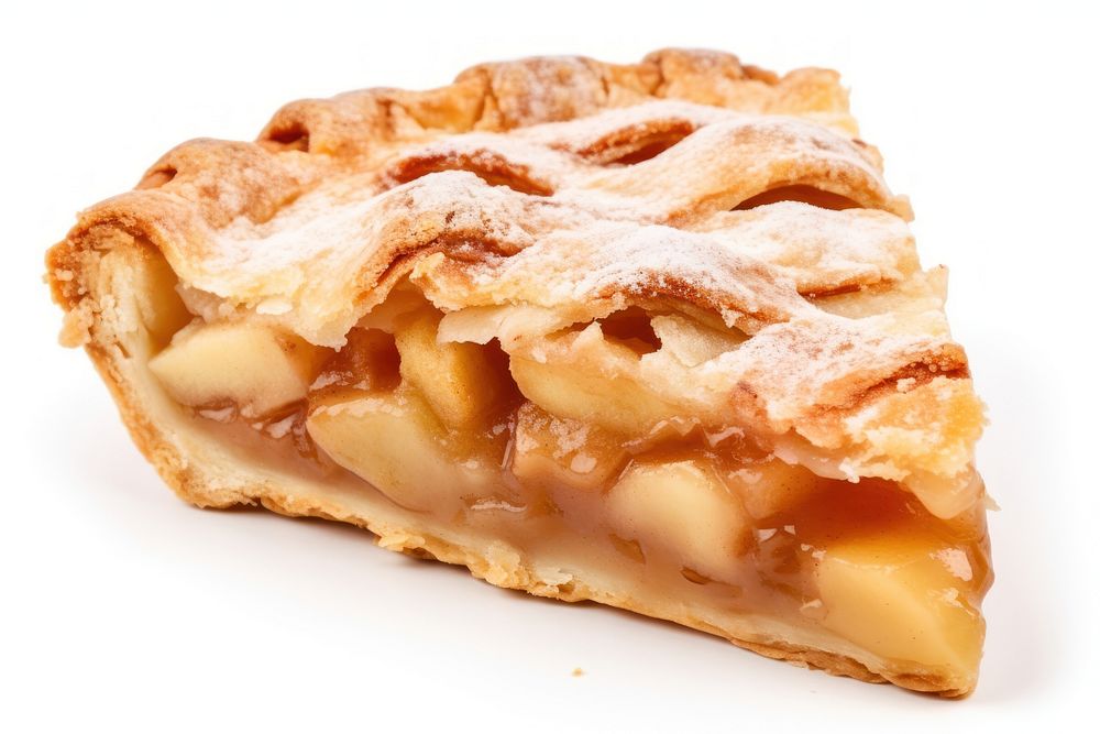 Juicy apple pie dessert food white background.