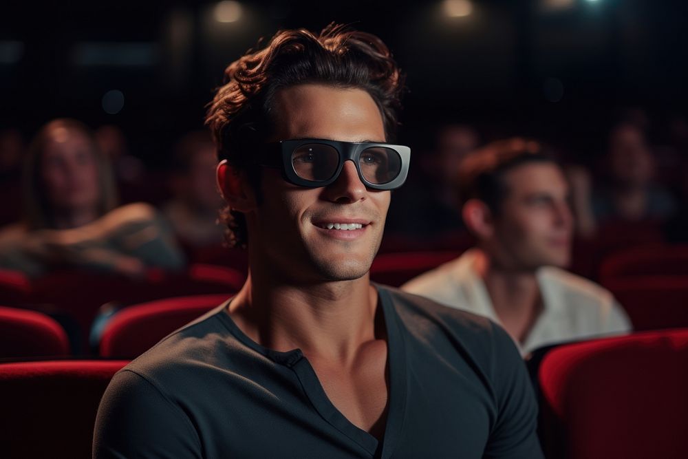 Portrait of handsome man at the movies portrait glasses adult.