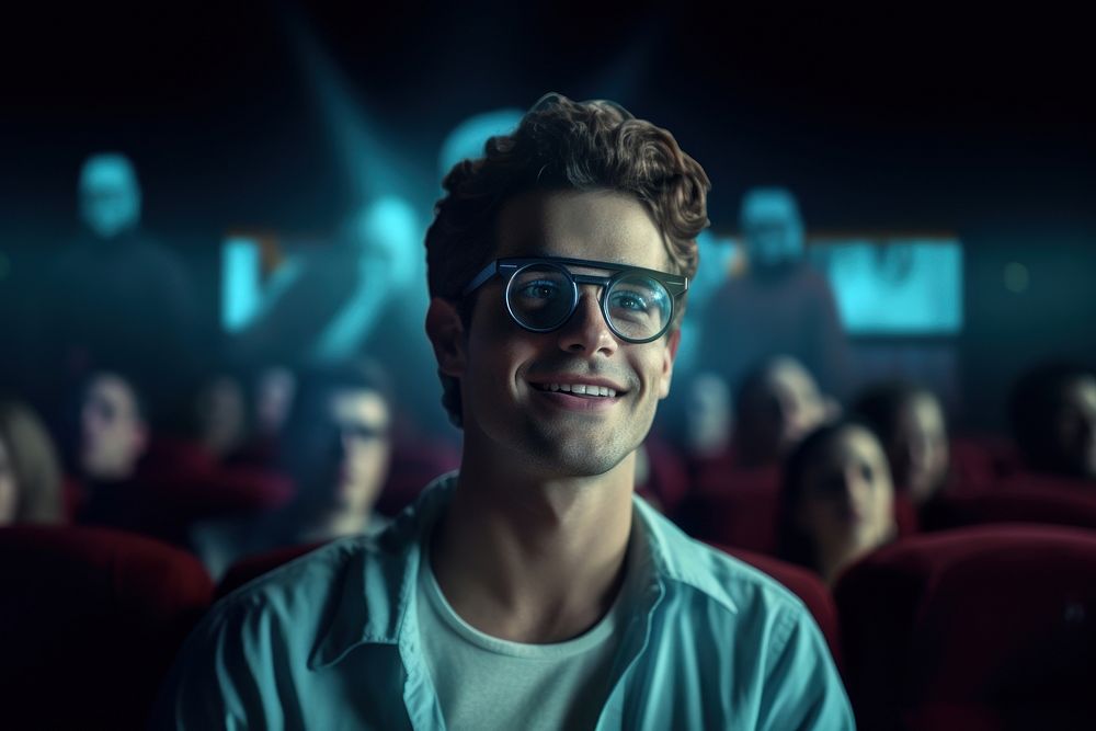 Portrait of handsome man at the movies portrait glasses adult.