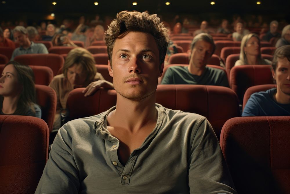 Portrait of handsome man at the movies audience portrait adult.