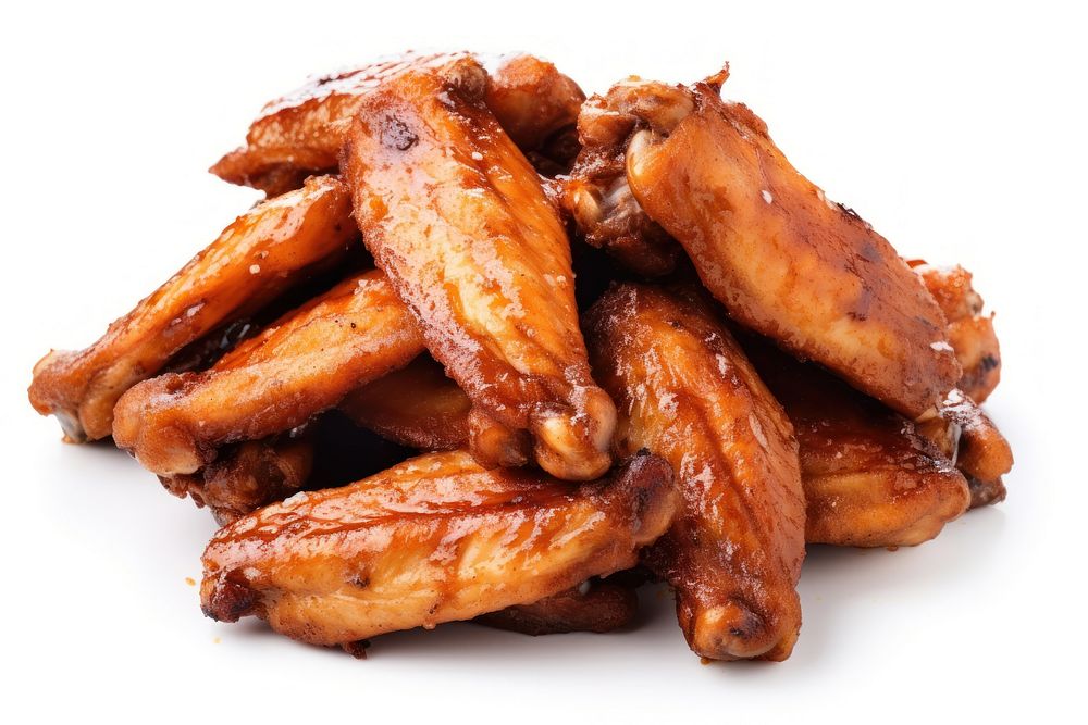 Stack of chicken wings meat food white background.