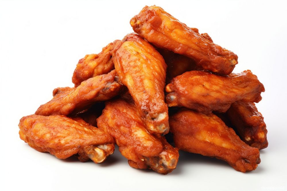 Stack of chicken wings food meat white background.