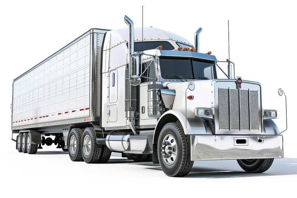 18 wheel truck hauling cargo bay vehicle white background transportation.