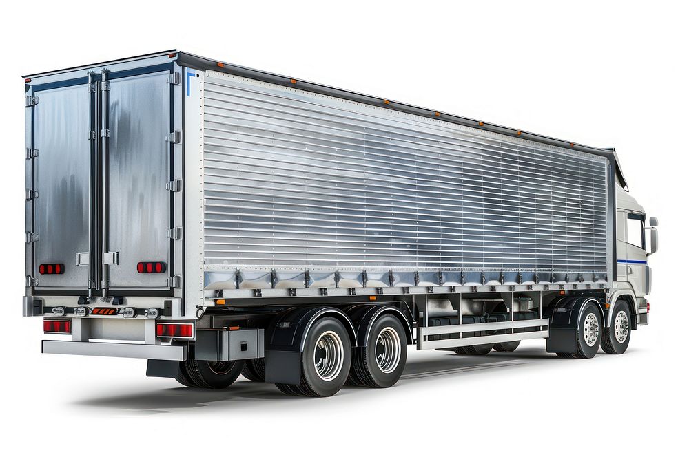 18 wheel truck trailer metal cargo bay vehicle white background transportation.
