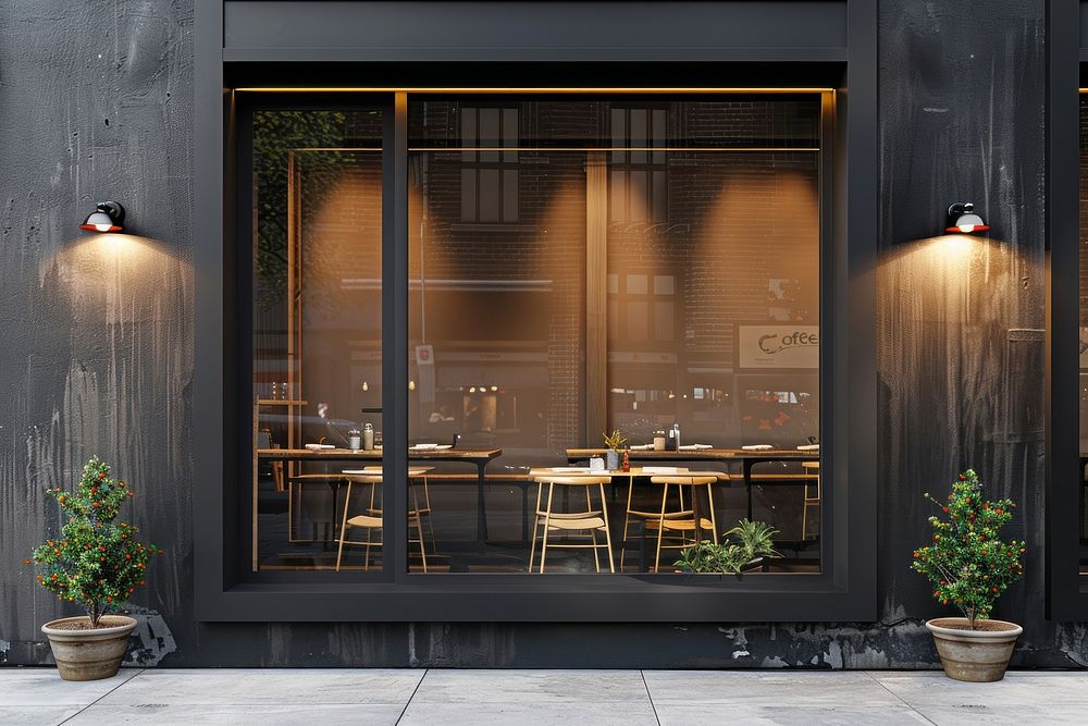 Cafe window mockup door architecture restaurant.
