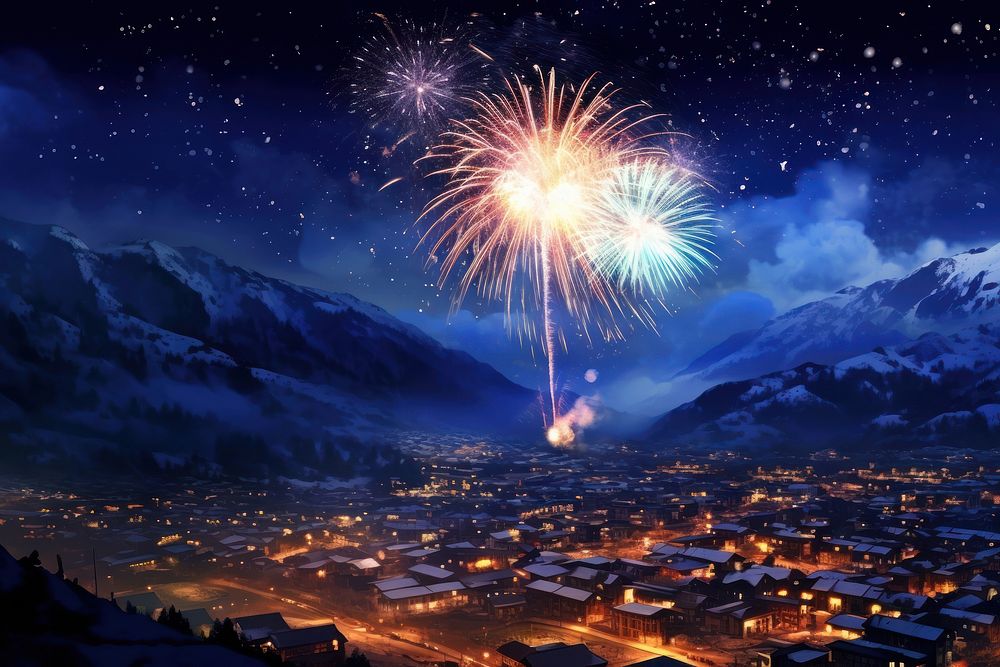 New Year fireworks mountain transportation.