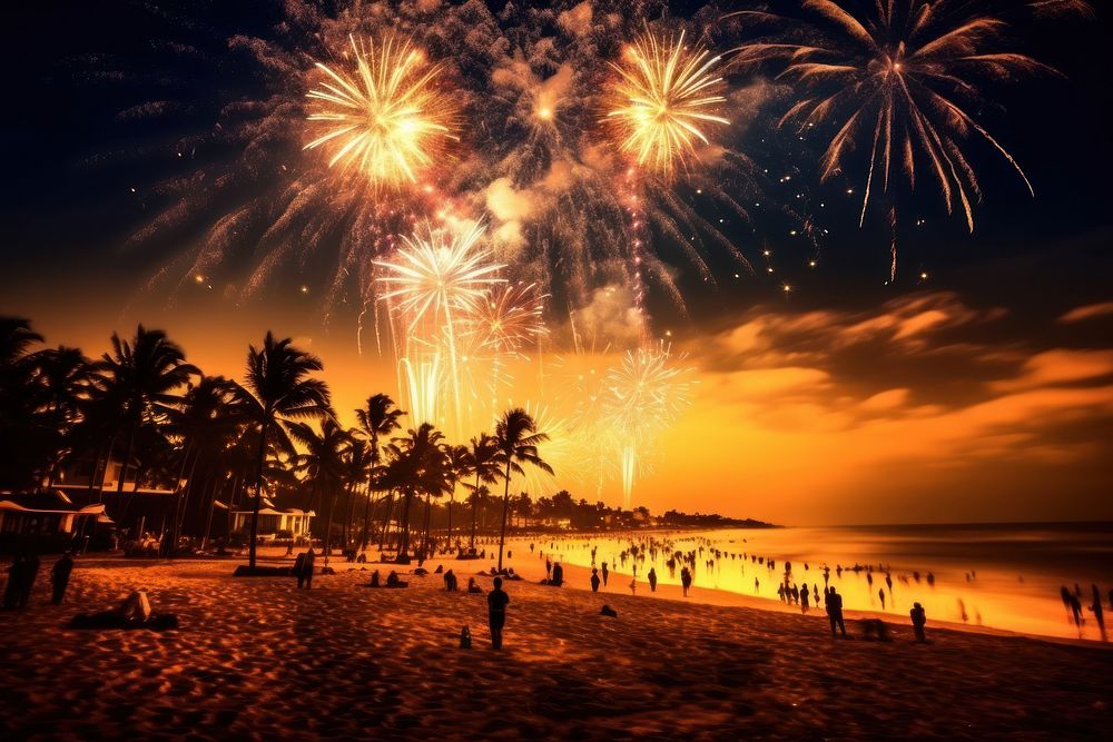 New Year fireworks beach transportation.