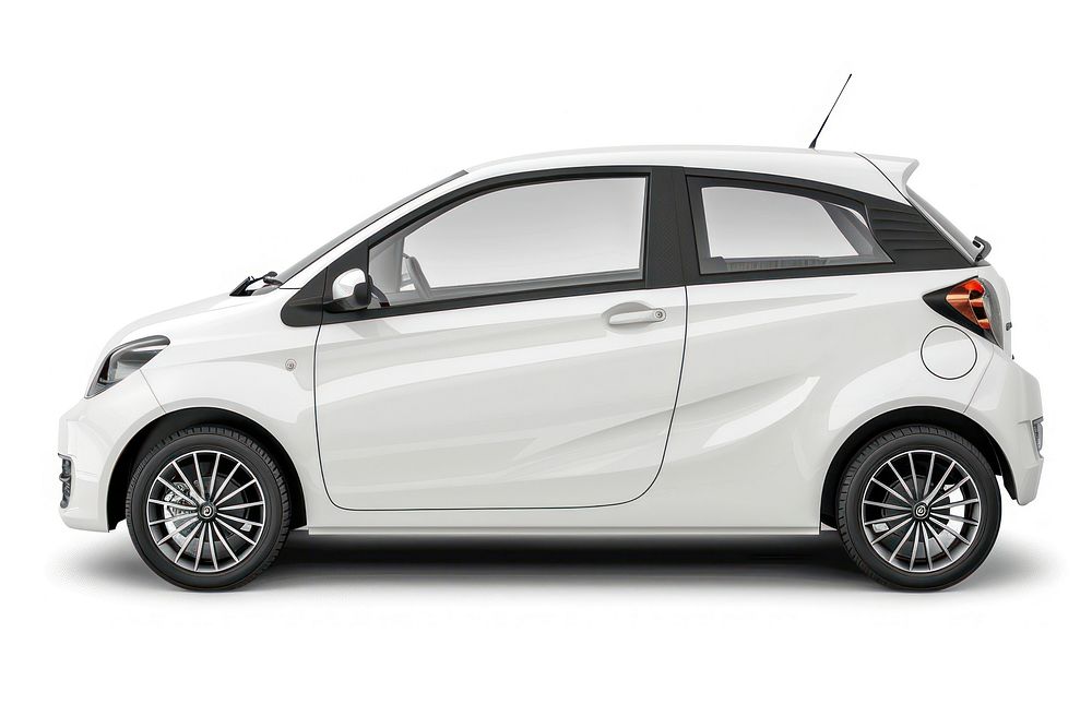 Compact car hatchback vehicle white background.