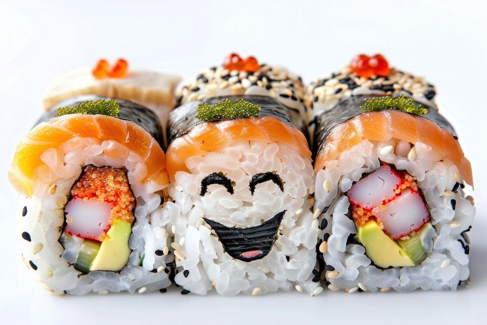 Smile face sushi produce dessert grain.