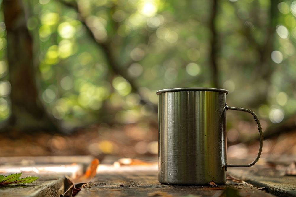 Stainless steel mug mockup cookware food pot.