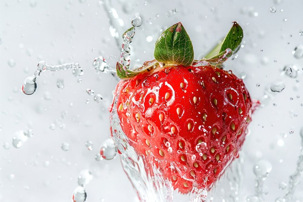 Strawberry with splash produce fruit plant.