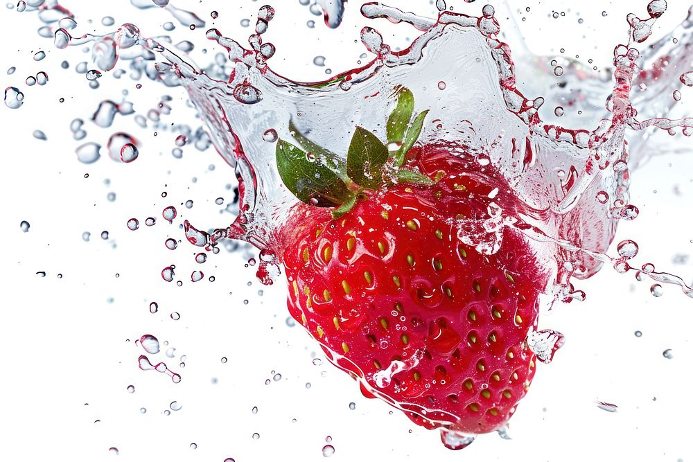 Strawberry with splash produce person fruit.