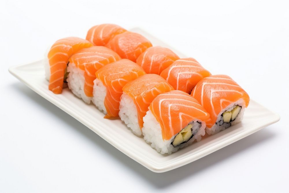 Sushi on plate produce seafood salmon.