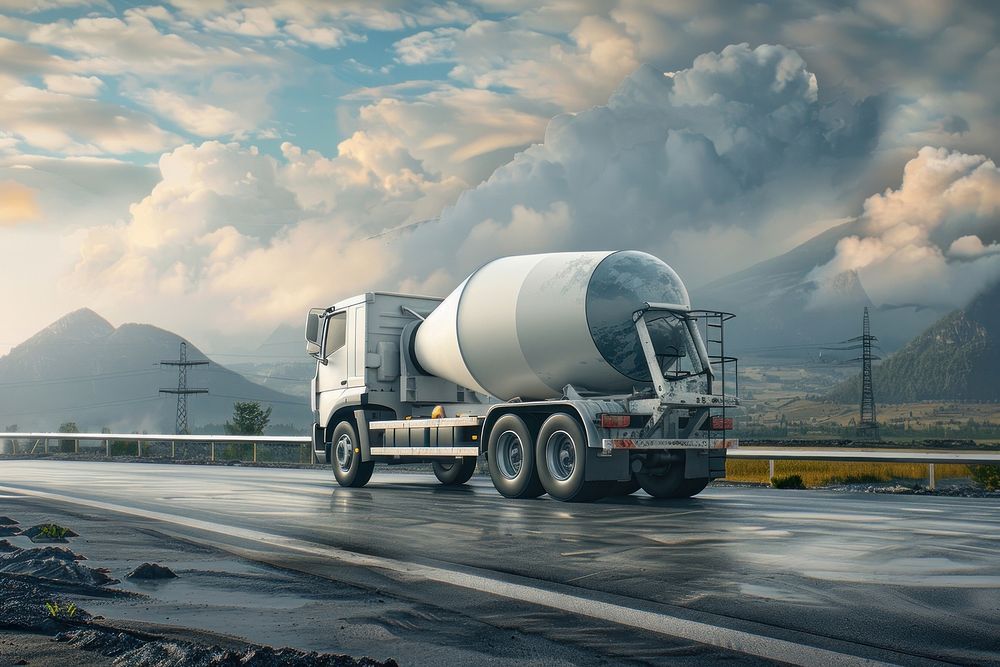 Blank white cement mixer mockup vehicle transportation truck.
