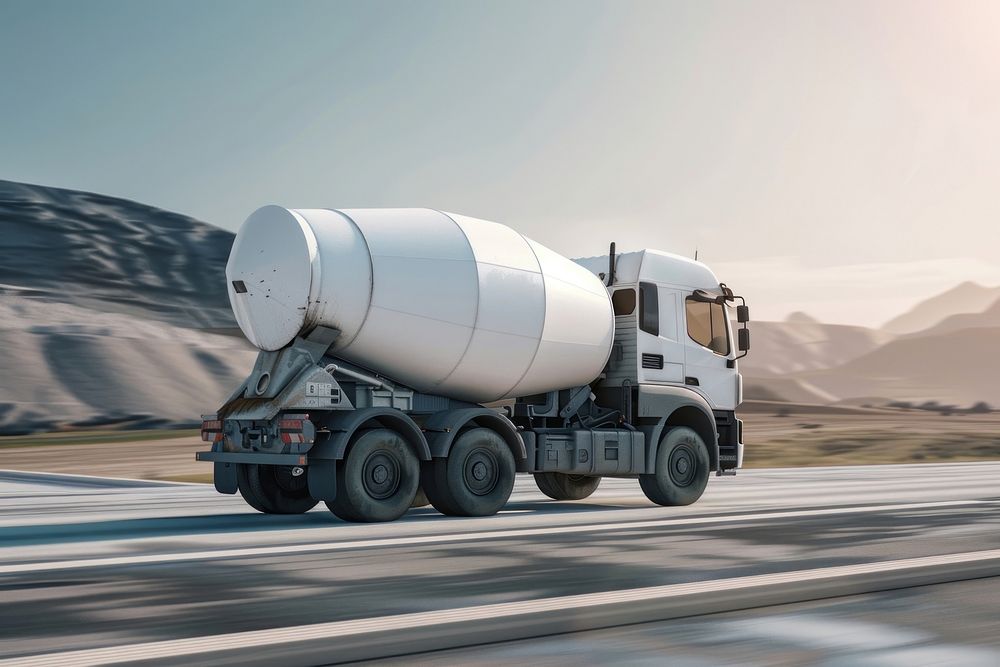 Blank white cement mixer mockup vehicle transportation truck.