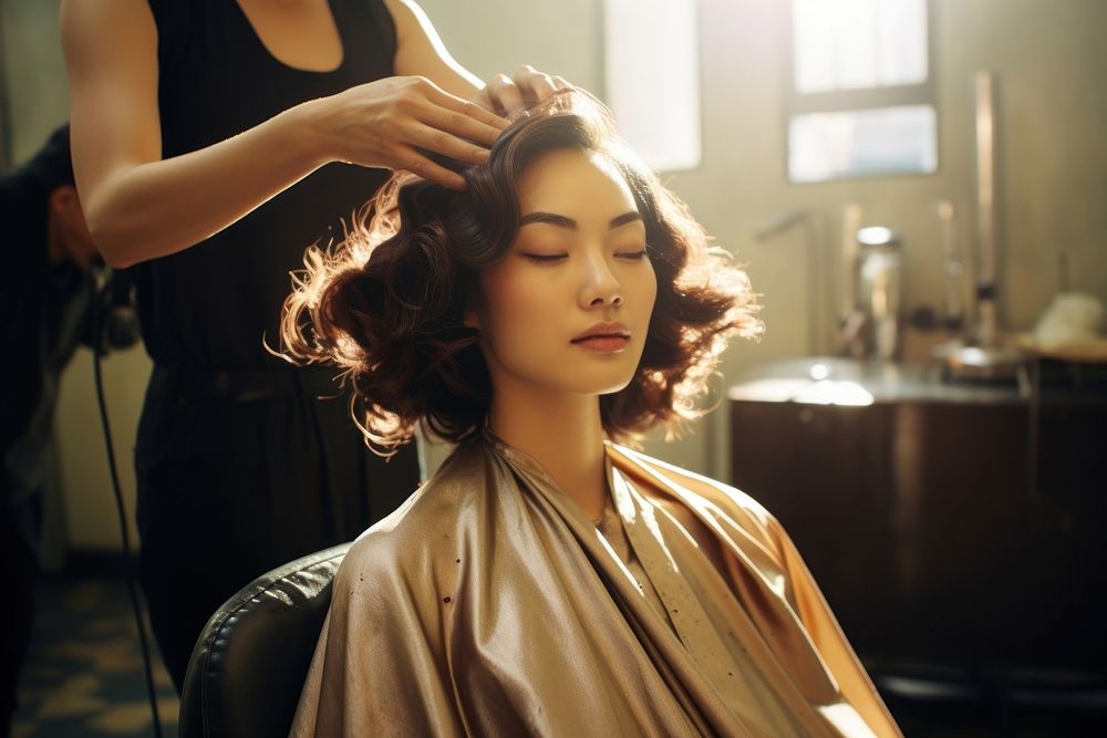 Hair treatment woman hairdresser female.