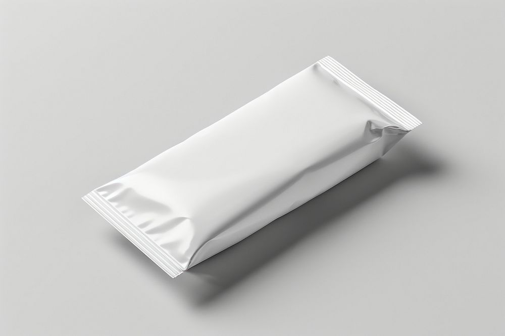 White snack bar package mockup aluminium plastic food.