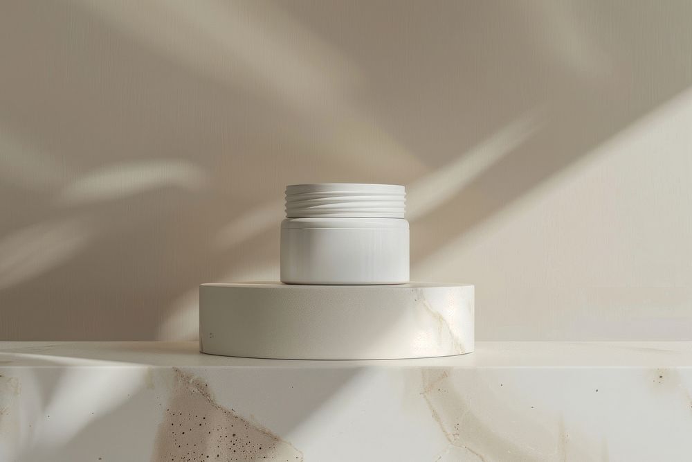 Cosmetic jar packaging mockup windowsill porcelain appliance.