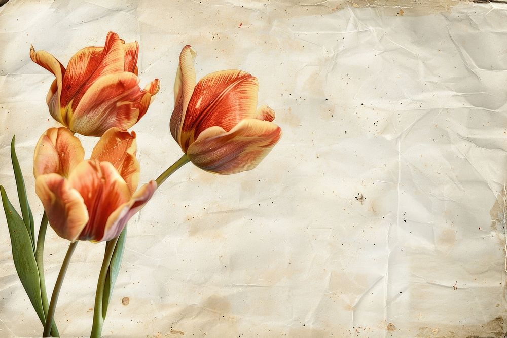 Vintage frame of tulip flower petal plant.