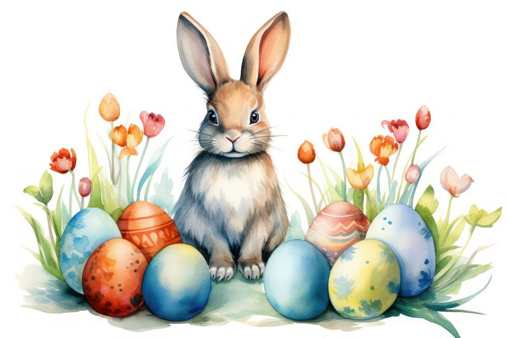 Easter eggs and rabbit animal mammal representation.