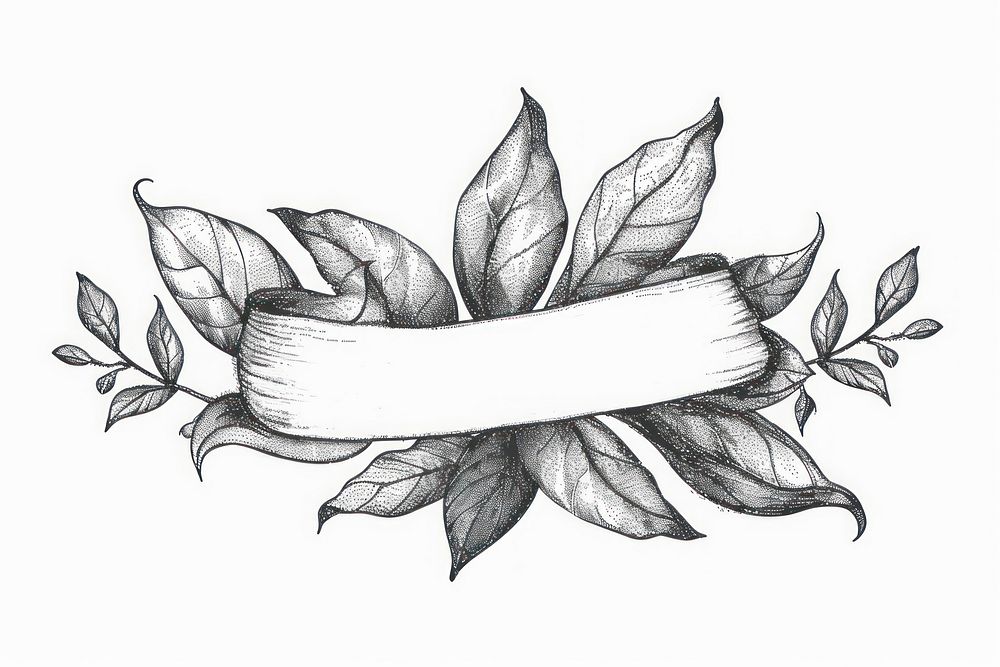Ribbon with leaf pattern drawing sketch.