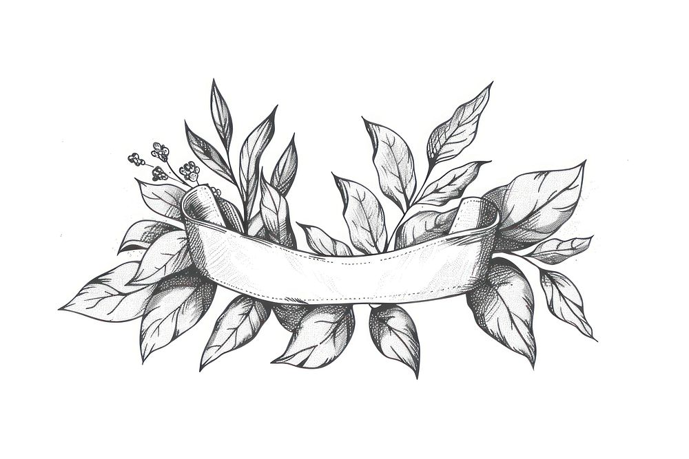 Ribbon with leaf pattern drawing sketch.