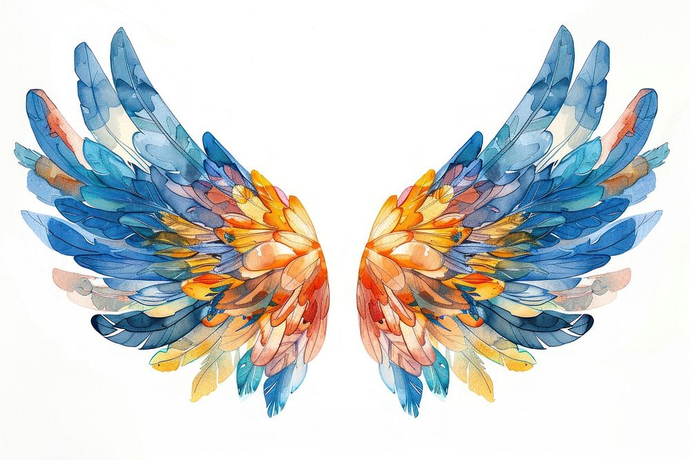 Angel wings doodle pattern art white background.