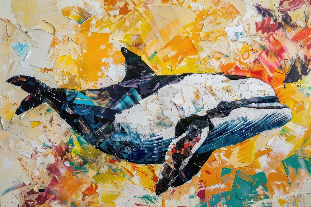 Art painting collage whale.
