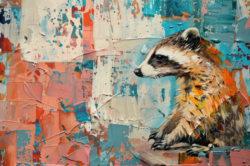 Art painting raccoon animal.