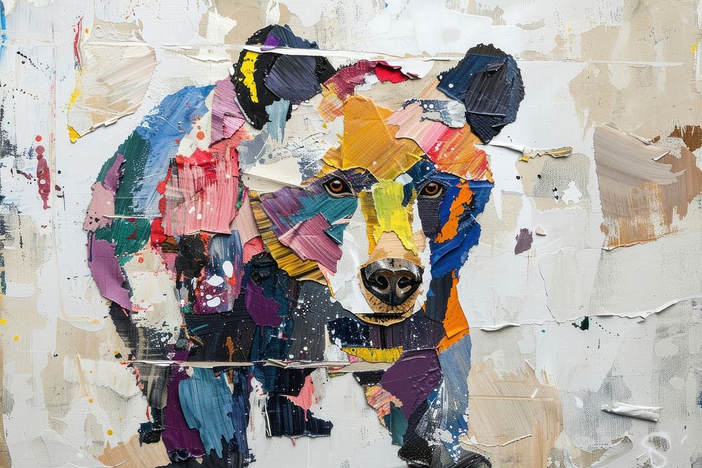 Collage art painting bear.
