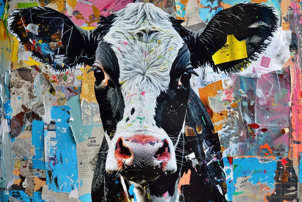 Collage art livestock painting.