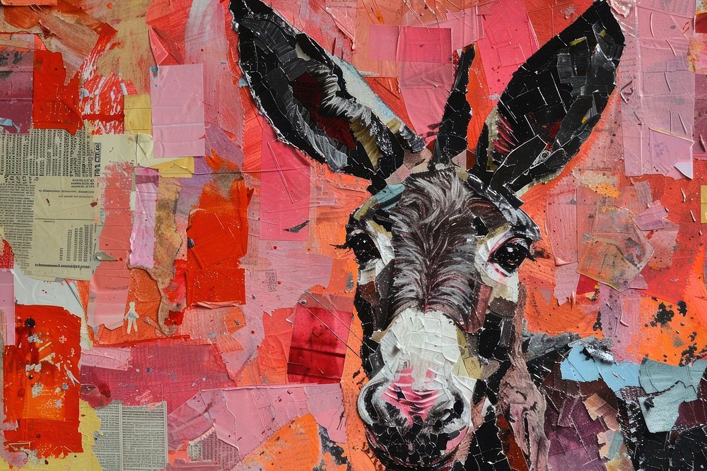 Collage donkey art painting.