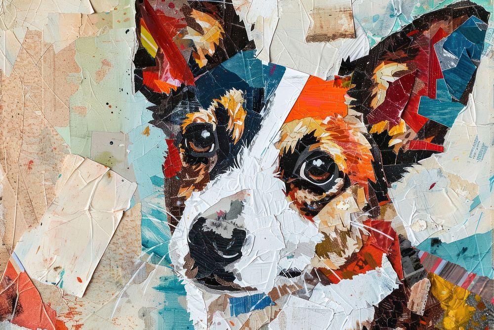 Collage art painting dog.