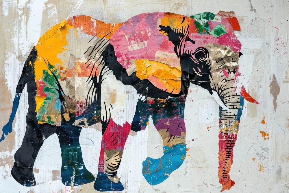 Art elephant painting collage.