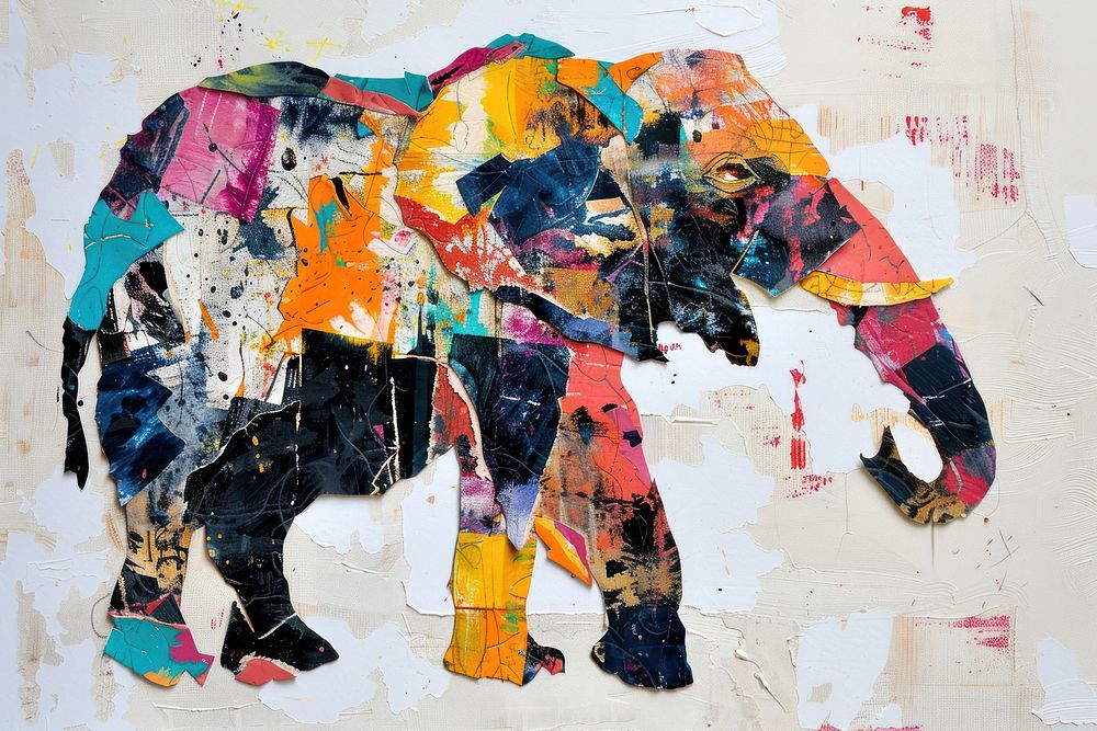 Collage art abstract elephant.