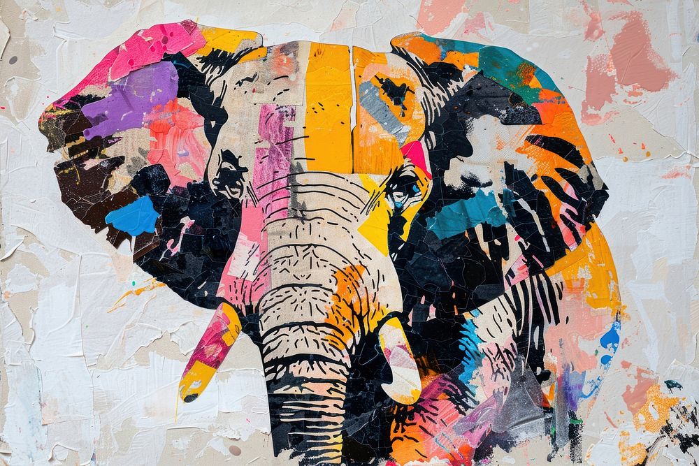 Collage art elephant wildlife.
