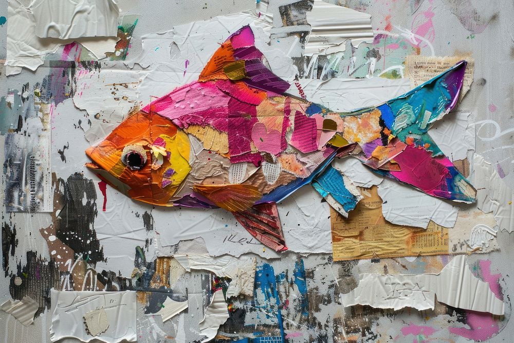 Collage art fish representation.