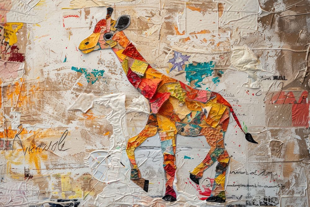 Art painting giraffe collage.